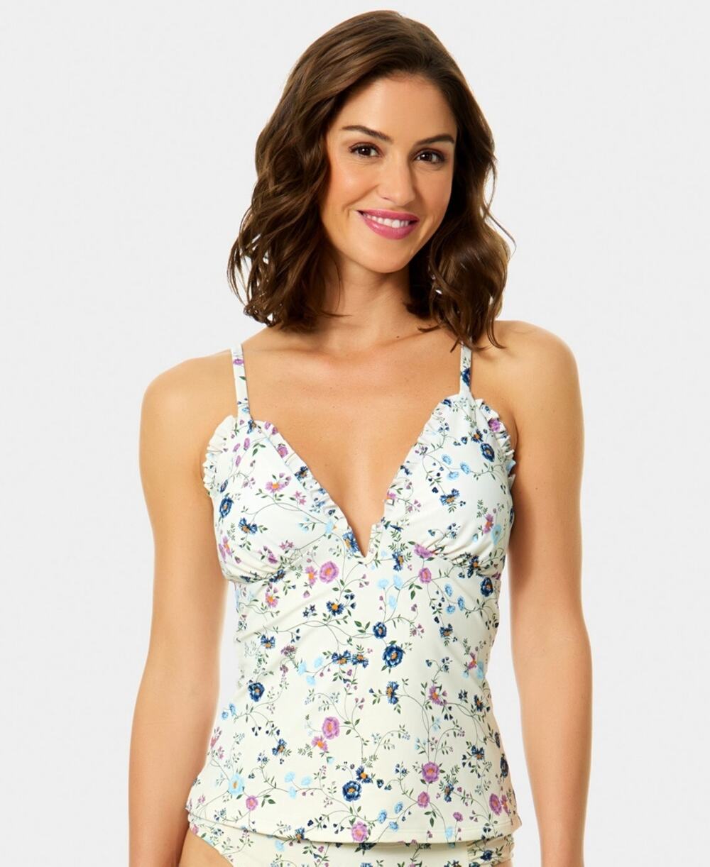 CeCe Women's V-Neck Tankini Top White Size L 1978